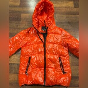 Sam Edelman Water Repellent Puffer Jacket Hood Bright Red Women’s Size Small